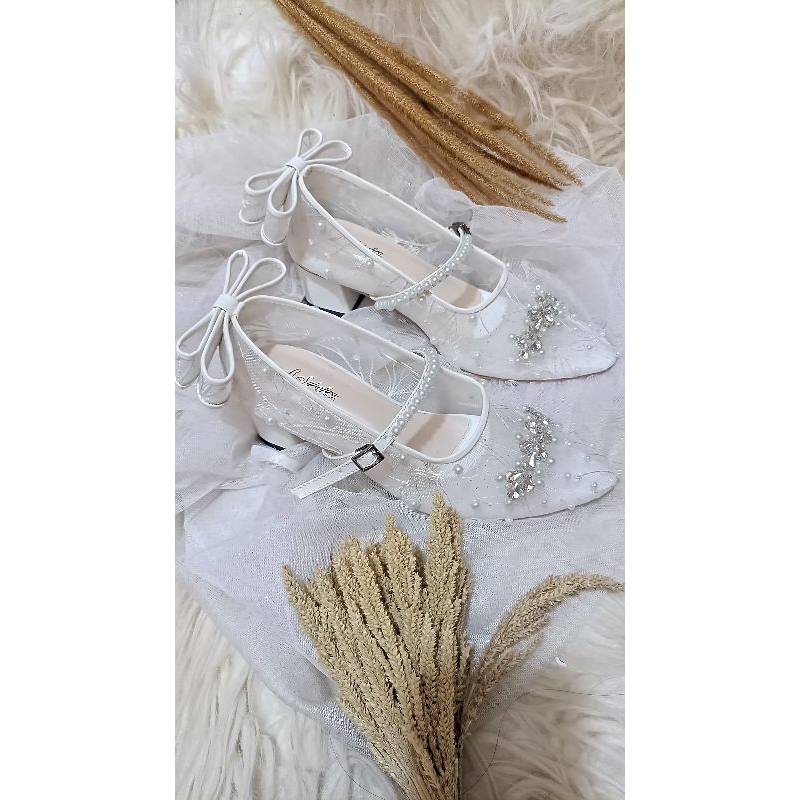 SyhafiSra - Syakira Sepatu Wedding Wanita Heels  Hak Tahu 5 cm Putih