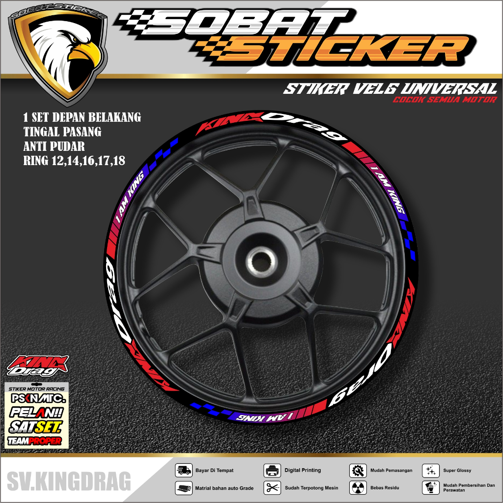 Stiker Velg Universal Motif King Drag Semua Ukuran Sudah Terpotong