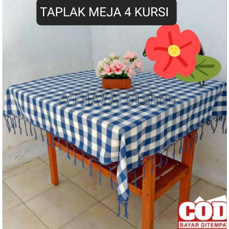 TAPLAK MEJA 4 KURSI PERSEGI TAPLAK MEJA MAKAN MOTIF KOTAK KOTAK