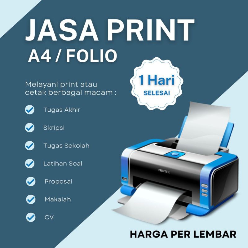 

PROMO!!! PRINT/CETAK A4/FOLIO, DOKUMEN SKRIPSI, MAKALAH, MODUL, PROPOSAL, TUGAS AKHIR, DLL, BW/FULL COLOR