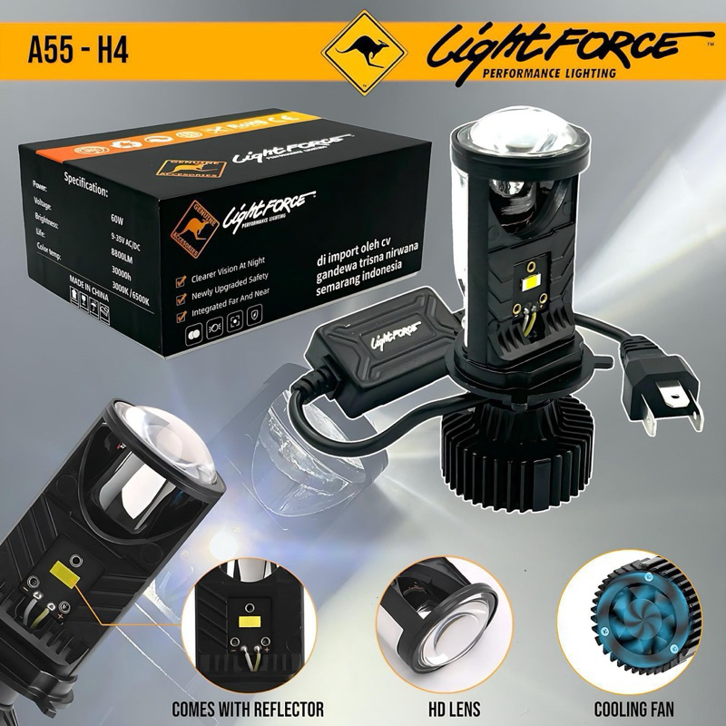 [Lightforce] LED mini Projector plus kipas soket H4 | Lampu Led motor mobil H4 Laser + Kipas light f