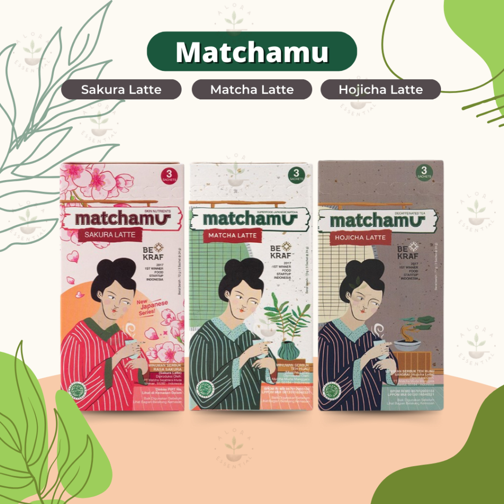 

Matchamu Matcha Latte Box of 3x24gr (Box of 3 sachets) - Matchamu Sakura - Matchamu Hojicha