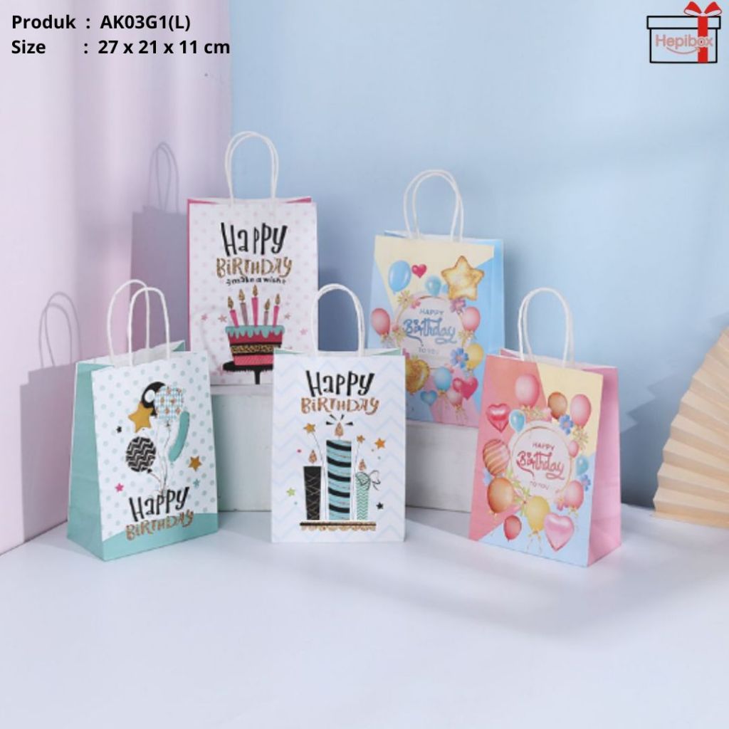 

Paperbag Ultah / Tas Kado / Tas Sovenir / Tas Happy Birthday | AM01A1-AK03G1