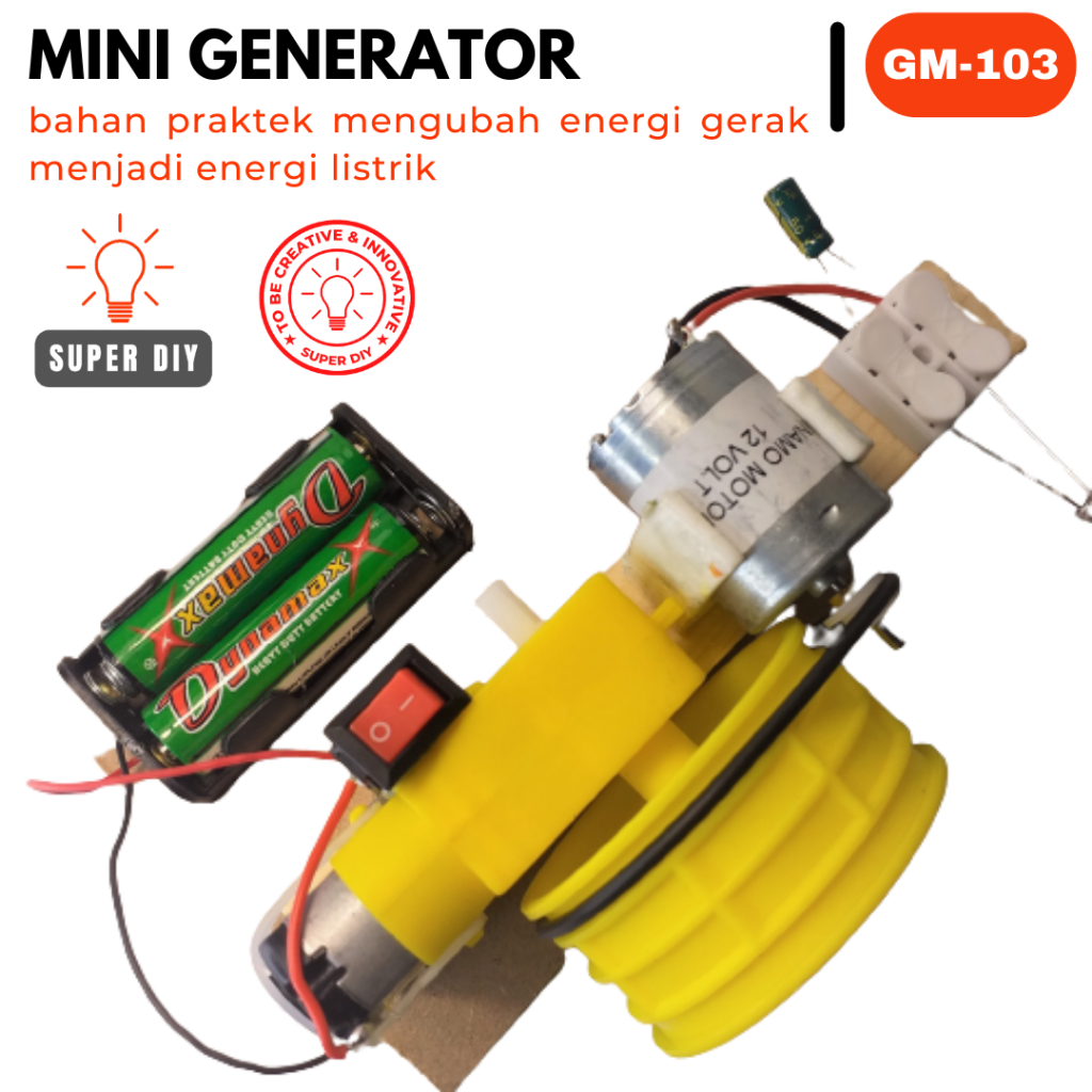 GM03 GENERATOR MINI UNTUK EDUKASI / MINI GENERATOR / DINAMO GENERATOR / MENGUBAH ENERGI GERAK MENJAD