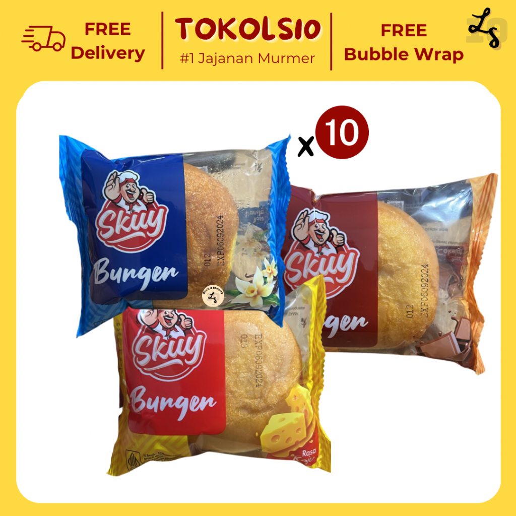 

[10 PCS] Roti Skuy Burger Lembut Rasa Keju/Cokelat/Vanilla @52gr