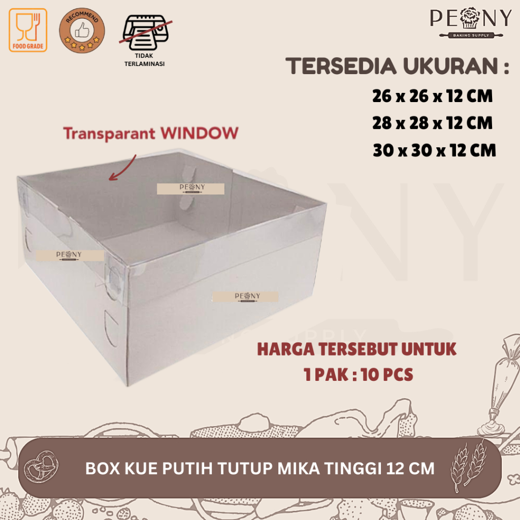 

(10 PCS) BOX KUE PUTIH TUTUP MIKA / BOX PUTIH TUTUP MIKA / DOS TUTUP MIKA / BOX KUE / DOS KUE / KOTAK KUE