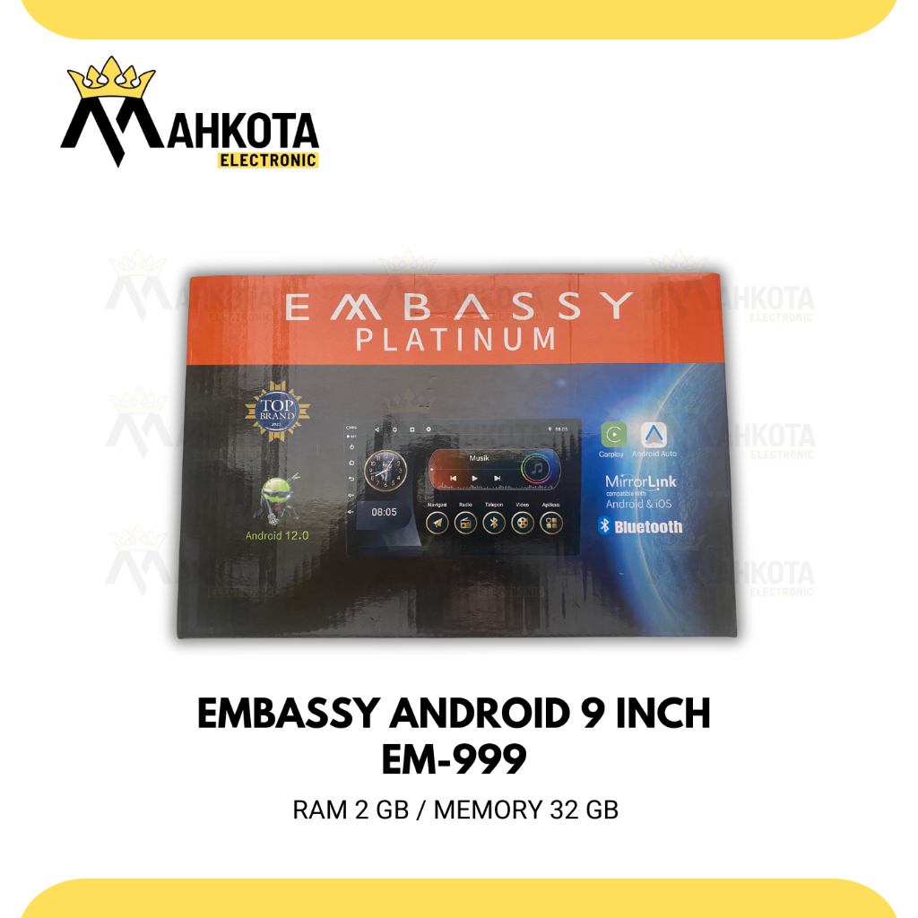 Android Embassy 9 INCH 2/32 GB EM-999 HEAD UNIT TV DOUBLE DIN DECKLESS