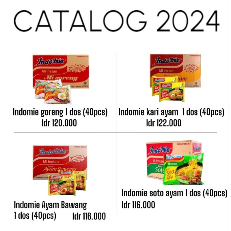 

indomie goreng / indomie ayam bawang / indomie kari ayam / indomie soto mie / indomie 1 dos isi 40pcs