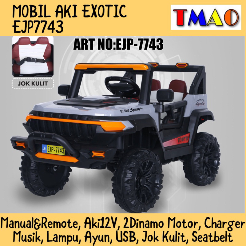 Mobil Aki Anak EXOTIC EJP7743 EJP-7743 Cas Charge Remote Jok Kulit Kendaraan Mainan