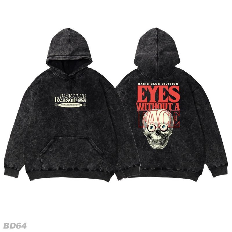 Sweater Hoodie Jumper Oversized Unisex Pria Wanita Black Sandwash | 20 Varian Model Gambar | BCXKP-0