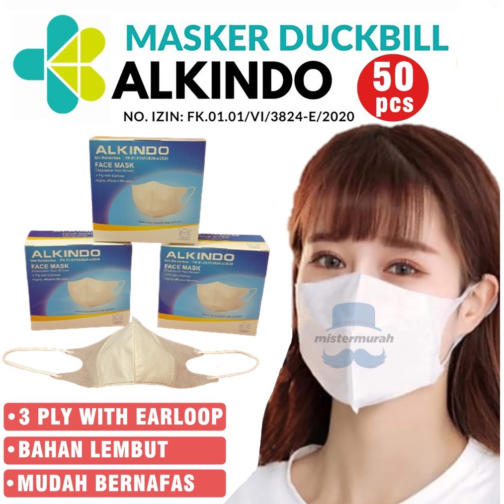 PAKET INSTAN Masker Duckbill Alkindo 3ply Isi 5 Pcs Masker Medis Dewasa Bedah Korea 3 Ply Face Mask 