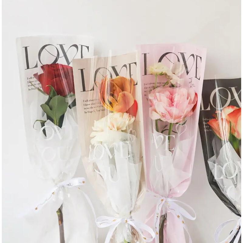 

( Per 1 Lembar ) HANYA PLASTIK SAJA 1 TANGKAI model (LOVE) / single rose plastik bunga wrapping paper untuk buket mini kecil valentine hadiah ulang tahun kado dll