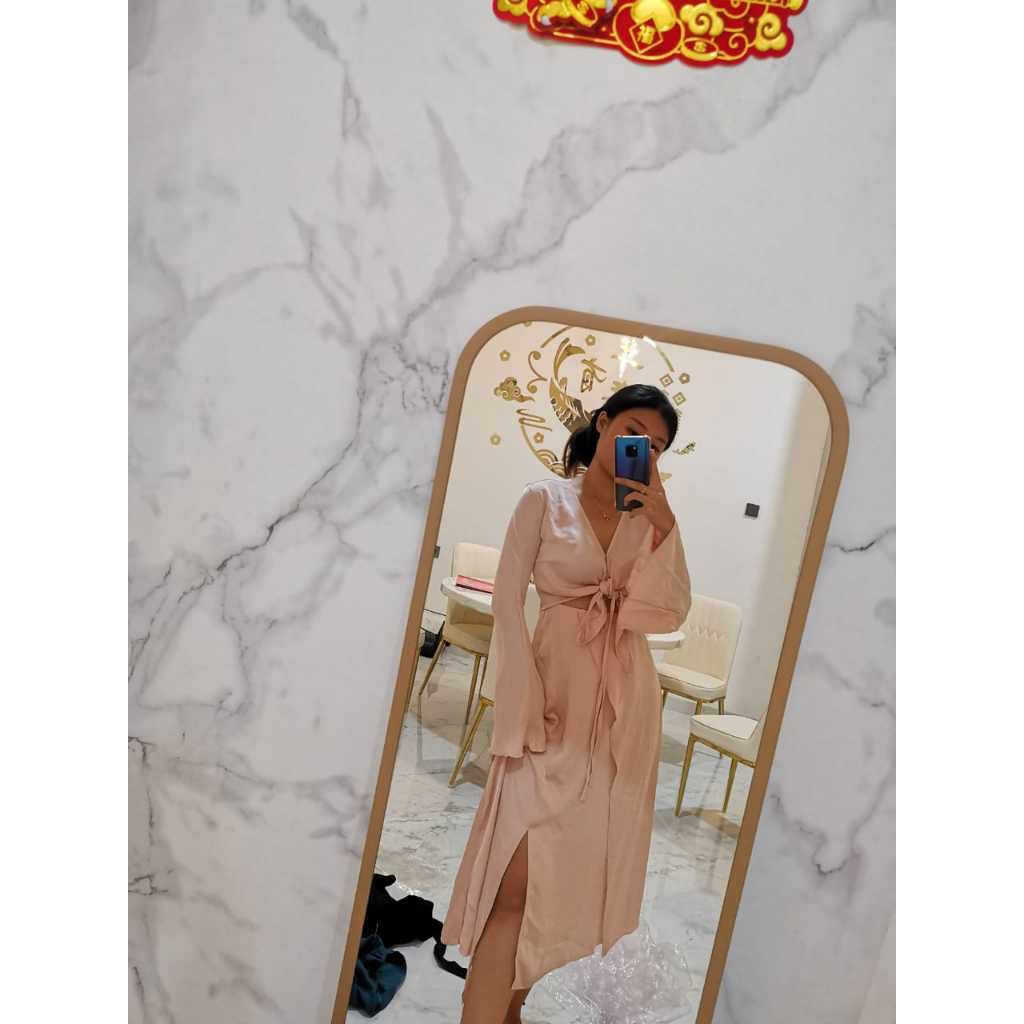 dress pesta bahan satin gaun pesta terusan wanita import
