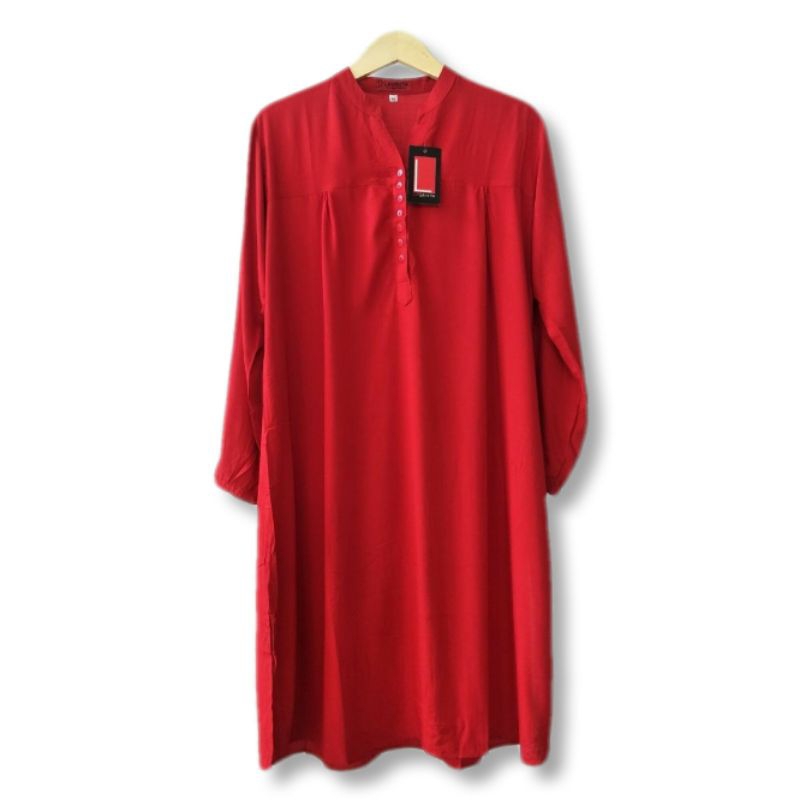 tunik rayon jumbo warna merah cabe-atasan jumbo-pakaian wanita
