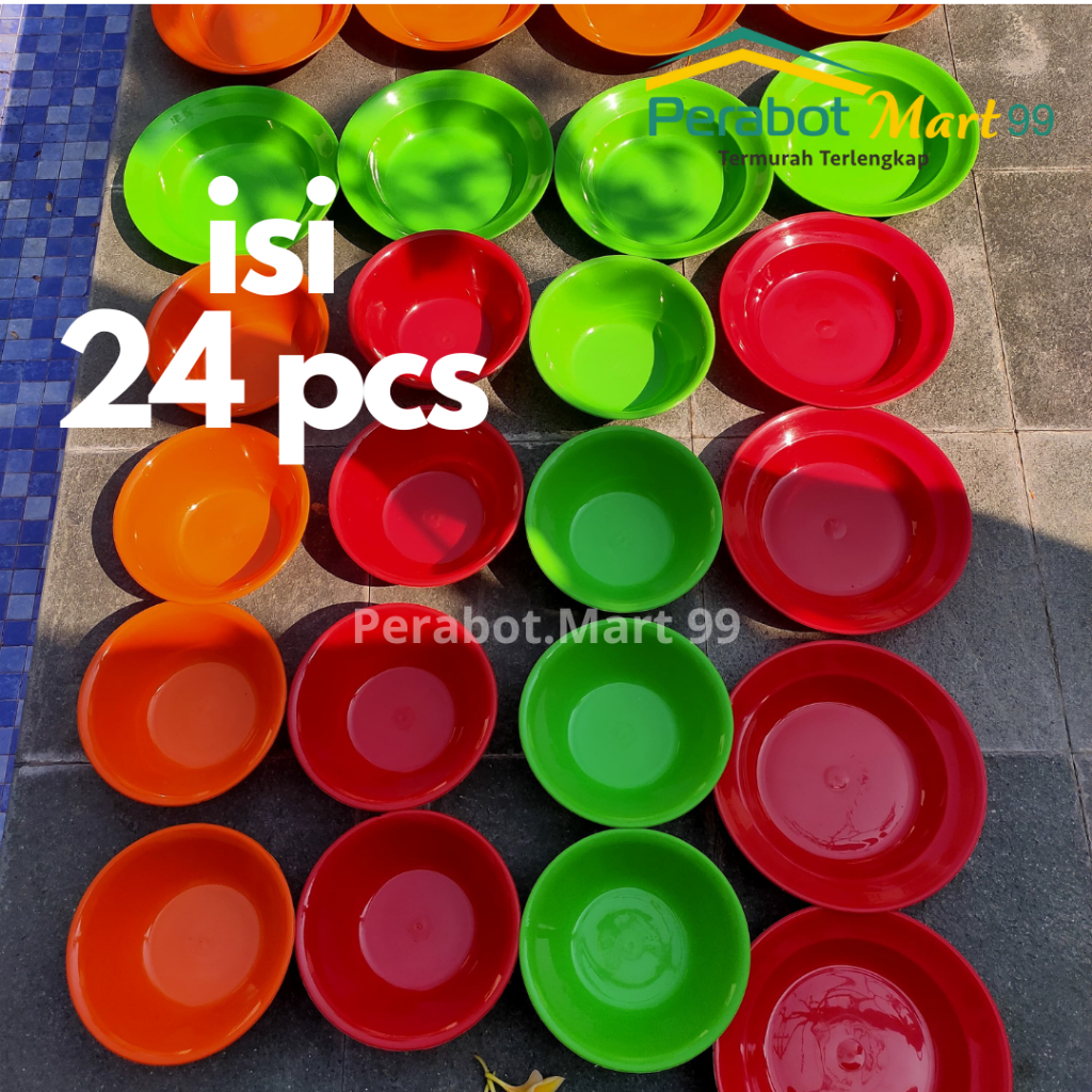 (24pcs) PROMO 8.8 PIRING 1 LUSIN + MANGKOK  PLASTIK 1 LUSIN / PIRING PLASTIK / PIRING PLASTIK MURAH 