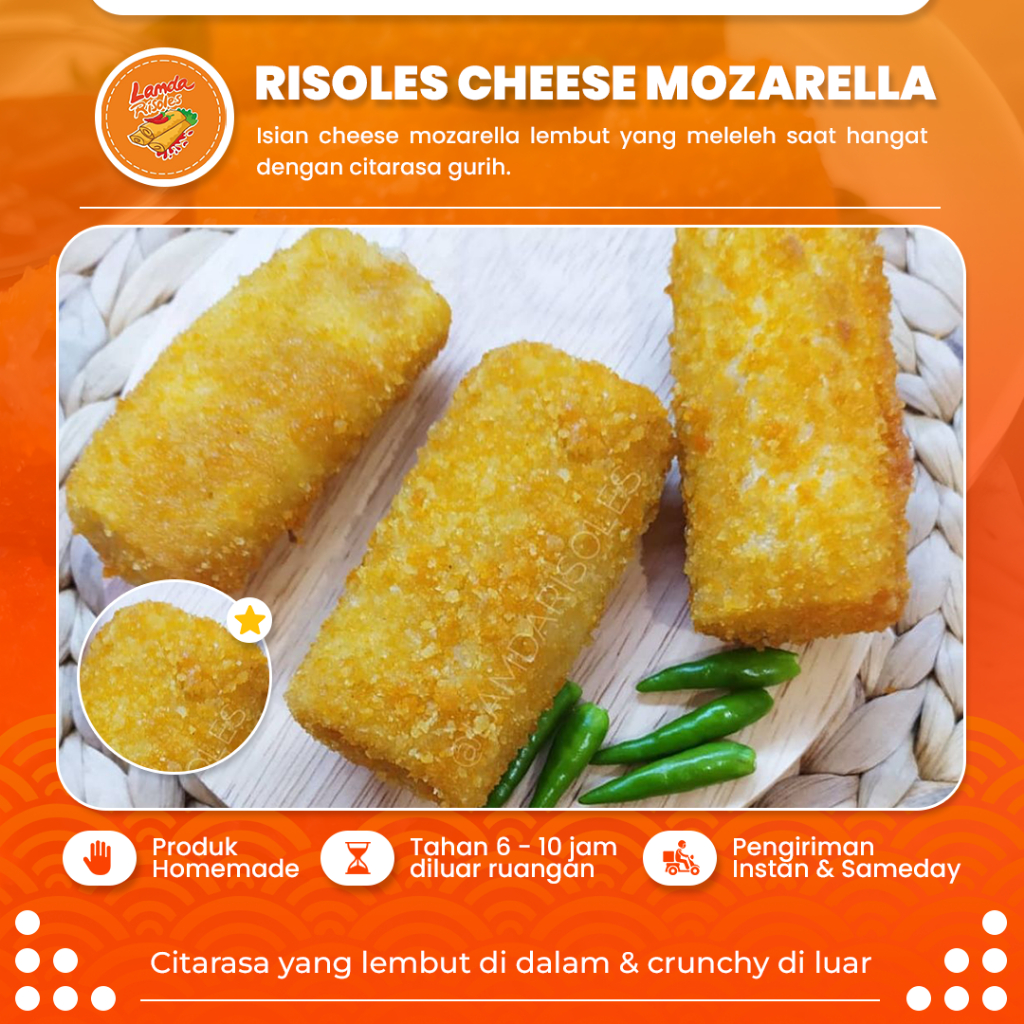 

Risol Frozen Food Isian Cheese Mozarella Meleleh Isi 10 Pcs Homemade Tanpa Pengawet