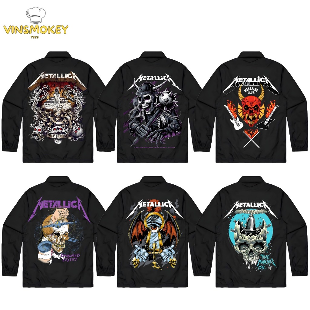 Vinsmokey tees Jaket Coach band Metallica Jaket parasut Taslan Hitam