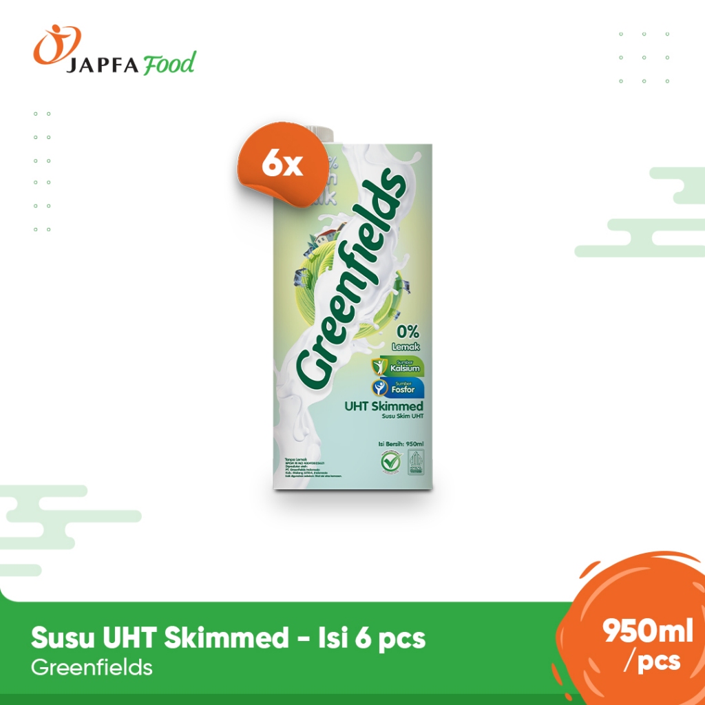 

Greenfields Susu UHT Skimmed 950ml - Isi 6 pcs - 100% Fresh Milk dari Greenfields Farm