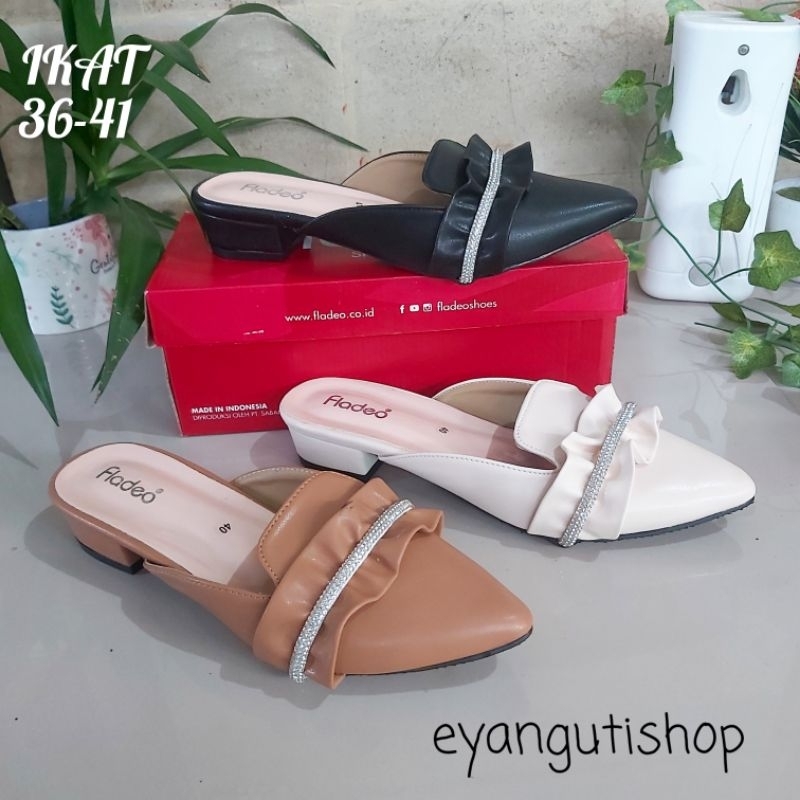 [SL.IKAT] FLADEO Sepatu sandal wanita slop tutong bustong hak 3cm / Sepatu sandal matahari murah /  