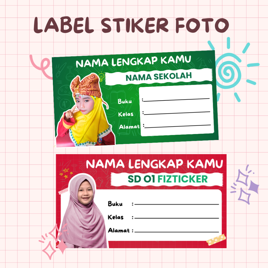 

44 Pcs Label Nama Buku Pakai Foto Custom Spesial - Stiker Label Nama Buku Pelajaran dengan Foto