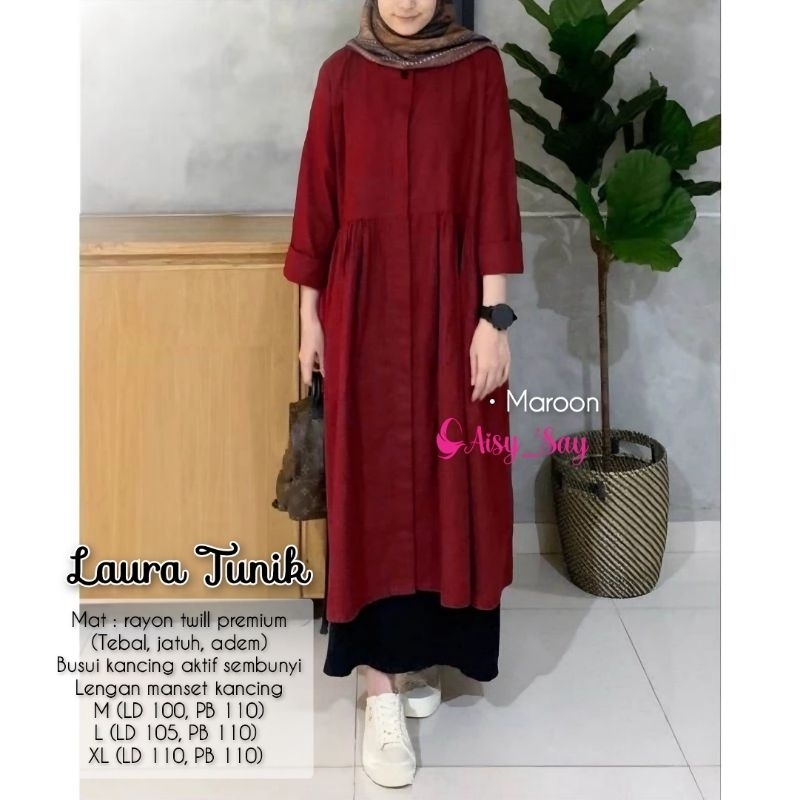 By Aisysay Laura Long Tunik Bahan Cotton Rayon Twill Premium-Tunik Rayon Twill Tebal-Tunik Korean St