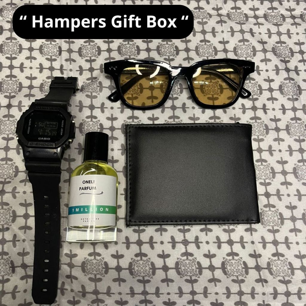PAKET JAM TANGAN PARFUM KACAMATA DOMPET / GIFTBOX COWOK / KADO ULANG TAHUN / JAM PARFUM KACAMATA DOM