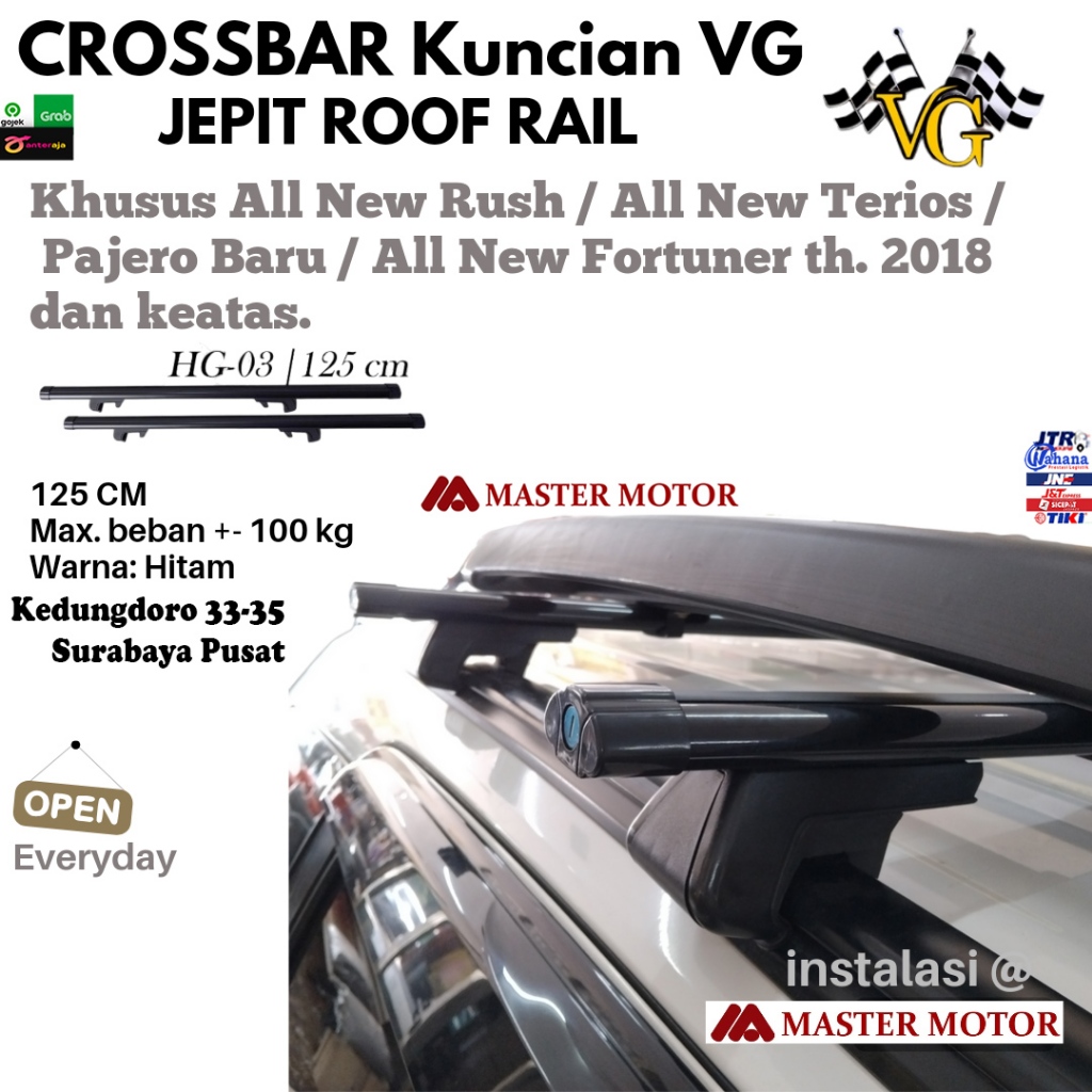 Crossbar Kuncian VG All New Rush Terios Pajero Baru Fortuner 2018 & keatas Jepit Roof Rail Max 100 k