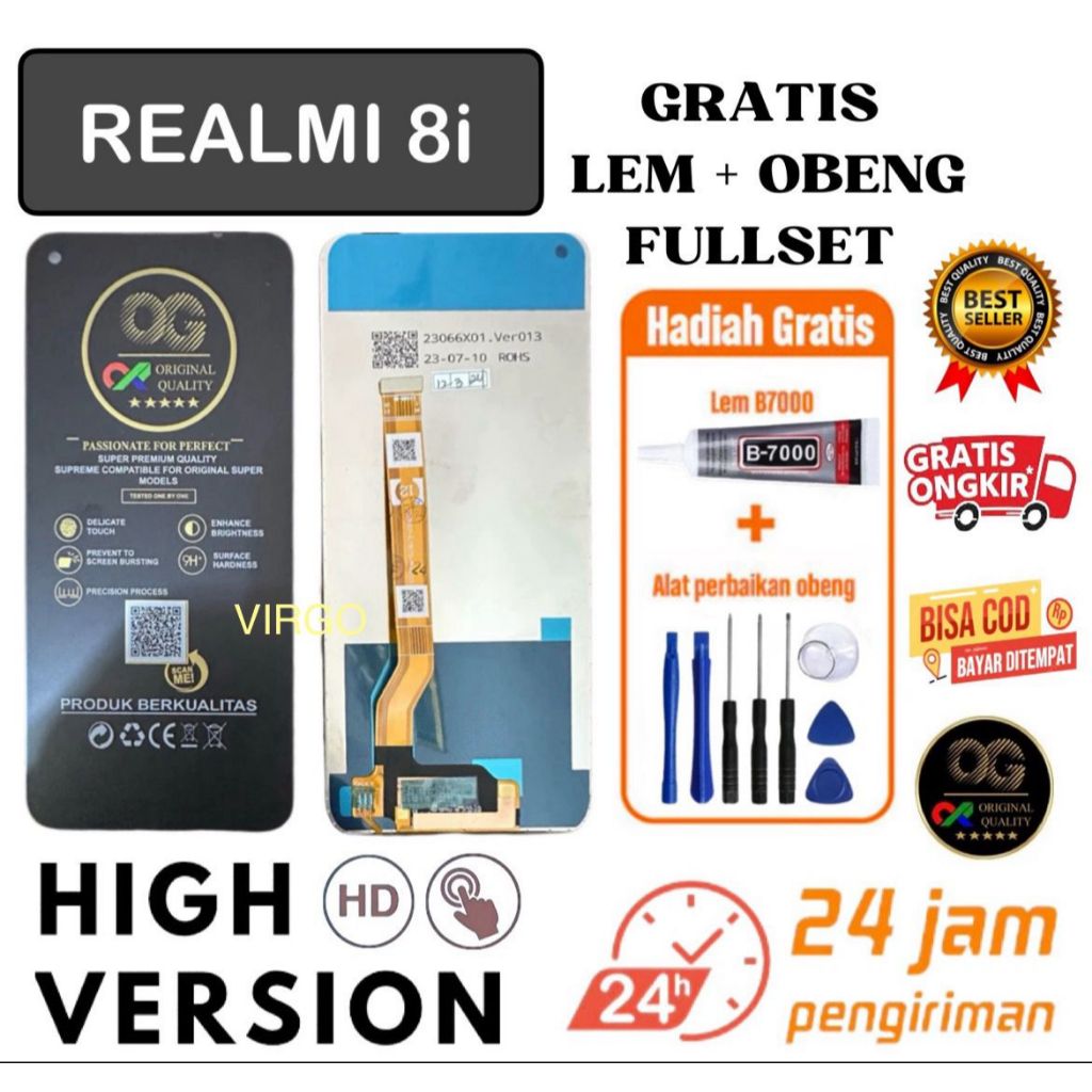 LCD REALME 8i fullset free LEM + OBENG / LCD TOUCHSCREEN REALME 8i ORIGINAL OG