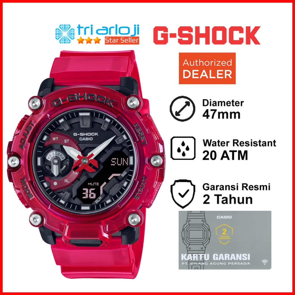 Casio G-SHOCK GA-2200SKL-4ADR Jam Tangan Pria GShock GA2200 GA-2200SKL-4A GA2200SKL GA-2200SKL Merah
