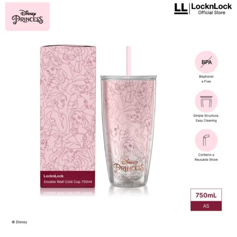 Botol Minum Tumbler Gelas Original Lock and Lock Disney Princess Pink BPA Free Double Wall