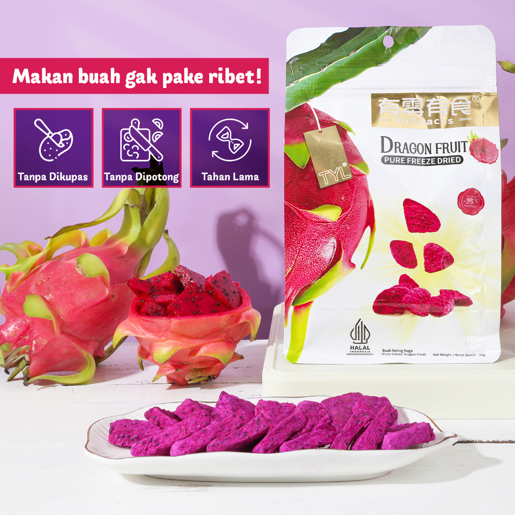 

Snack Sehat Impor Freeze Dried Dragon Fruit 32gr / Keripik Snack Kering Buah Naga 32gr Rendah Kalori