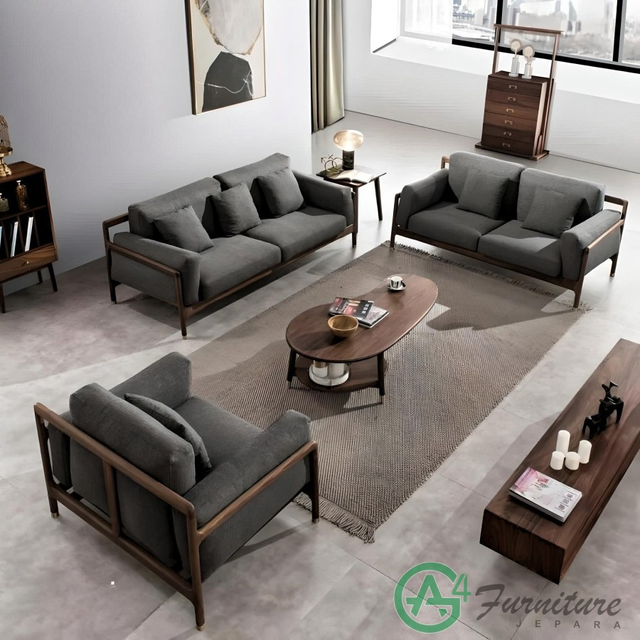 Sofa Ruang Tamu Haikal Modern - Kayu Jati