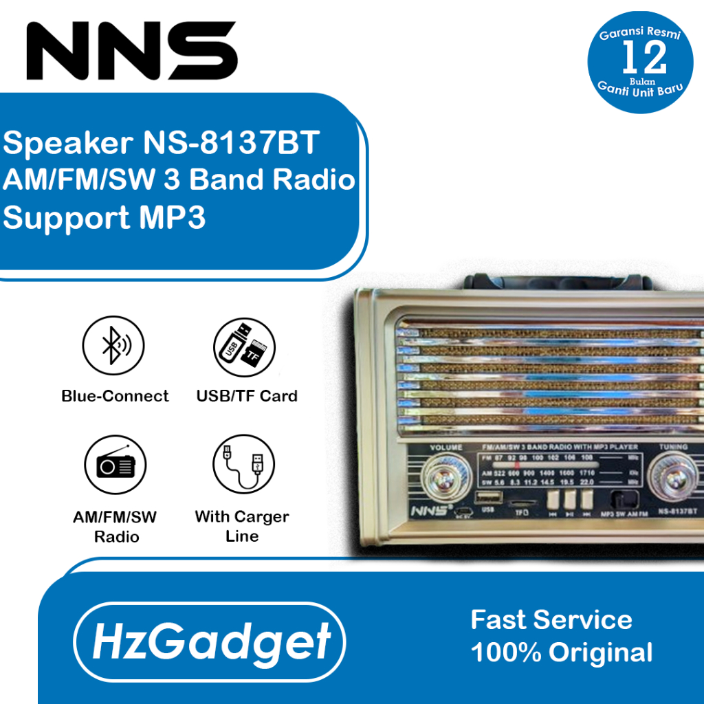 NNS Speaker Radio NS-8137BT Support Mp3, USB/TF Musik Player Tema Vintage