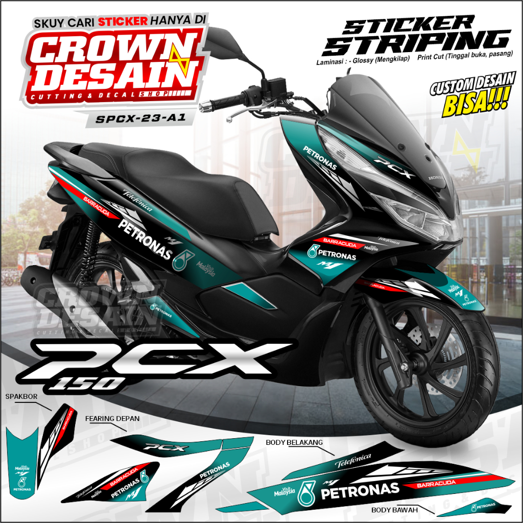 Decal Striping PCX 150 Desain PETRONAS Stiker Semifull Lis Body PCX 150 Variasi Motif PETRONAS - SPC