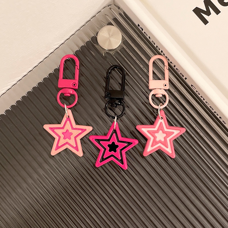 Eghrerr Gantungan Kunci Bintang Pink Gantungan Kunci Pentagram Y2K Korea Liontin Tas Dopamin