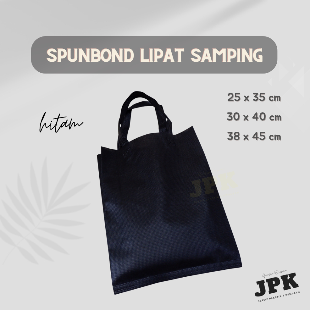 

tas spunbond lipat samping HITAM / BLACK - 25x35 / 30x40 / 38x45 cm @12 pcs