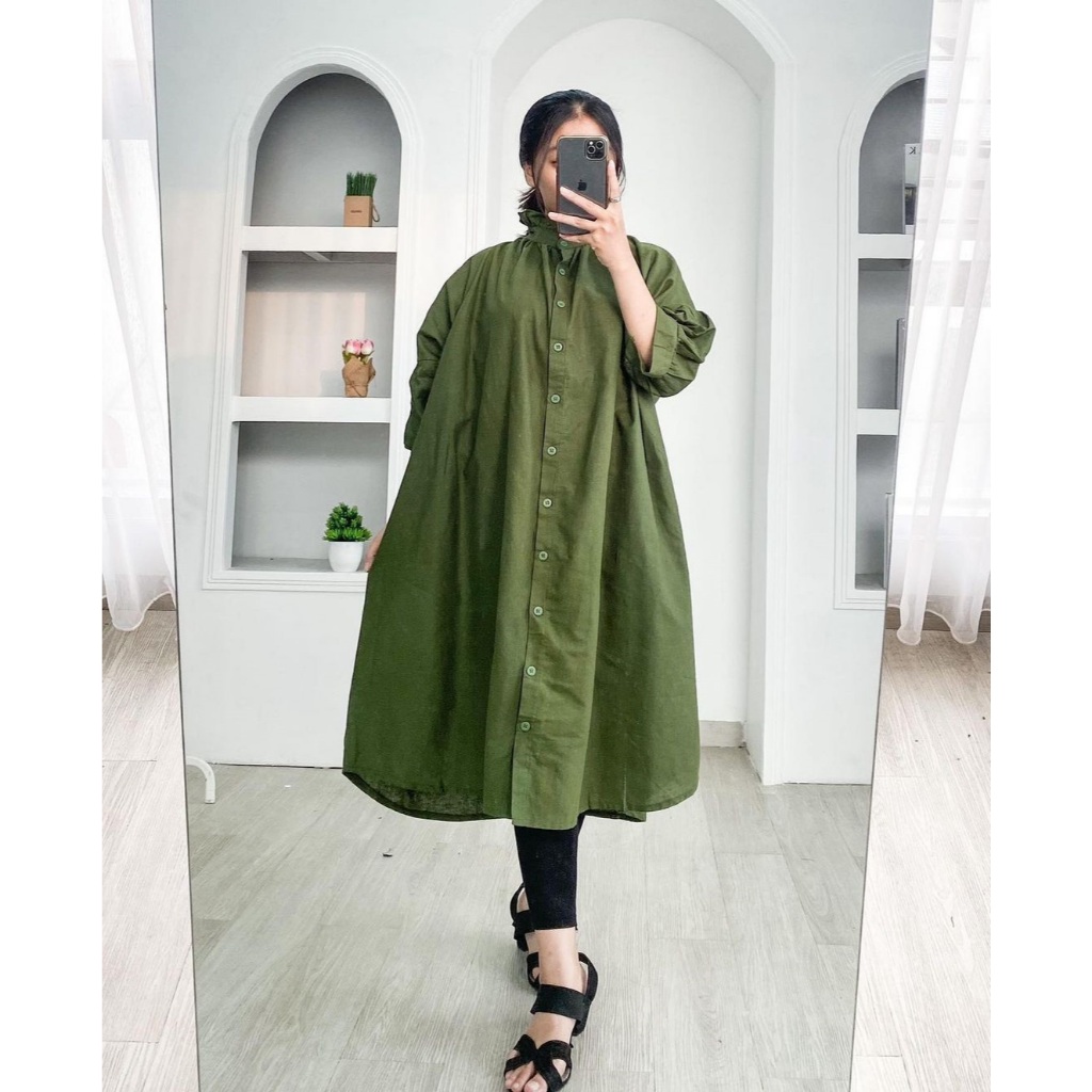 Pakaian Gamis Wanita ARESHA MIDI DRESS Bahan Katun Linen Baju Gamis Wanita Kekinian  Model Terbaru