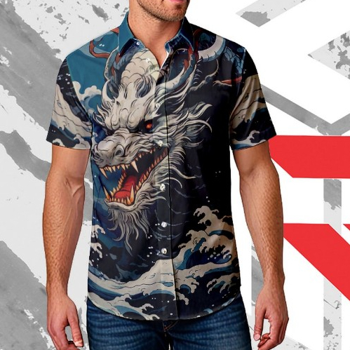 KEMEJA PRIA MOTIF NAGA FULLPRINTING KEREN TERABRU KEKINIAN / KEMEJA SURFING / KEMEJA CASUAL