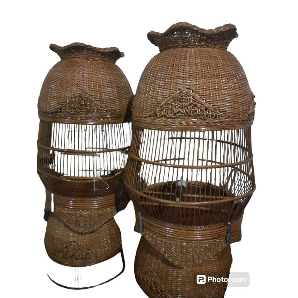 Sangkar Perkutut Anyaman Rotan Model Jambu full Finishing/Plitur Tebok Copotan