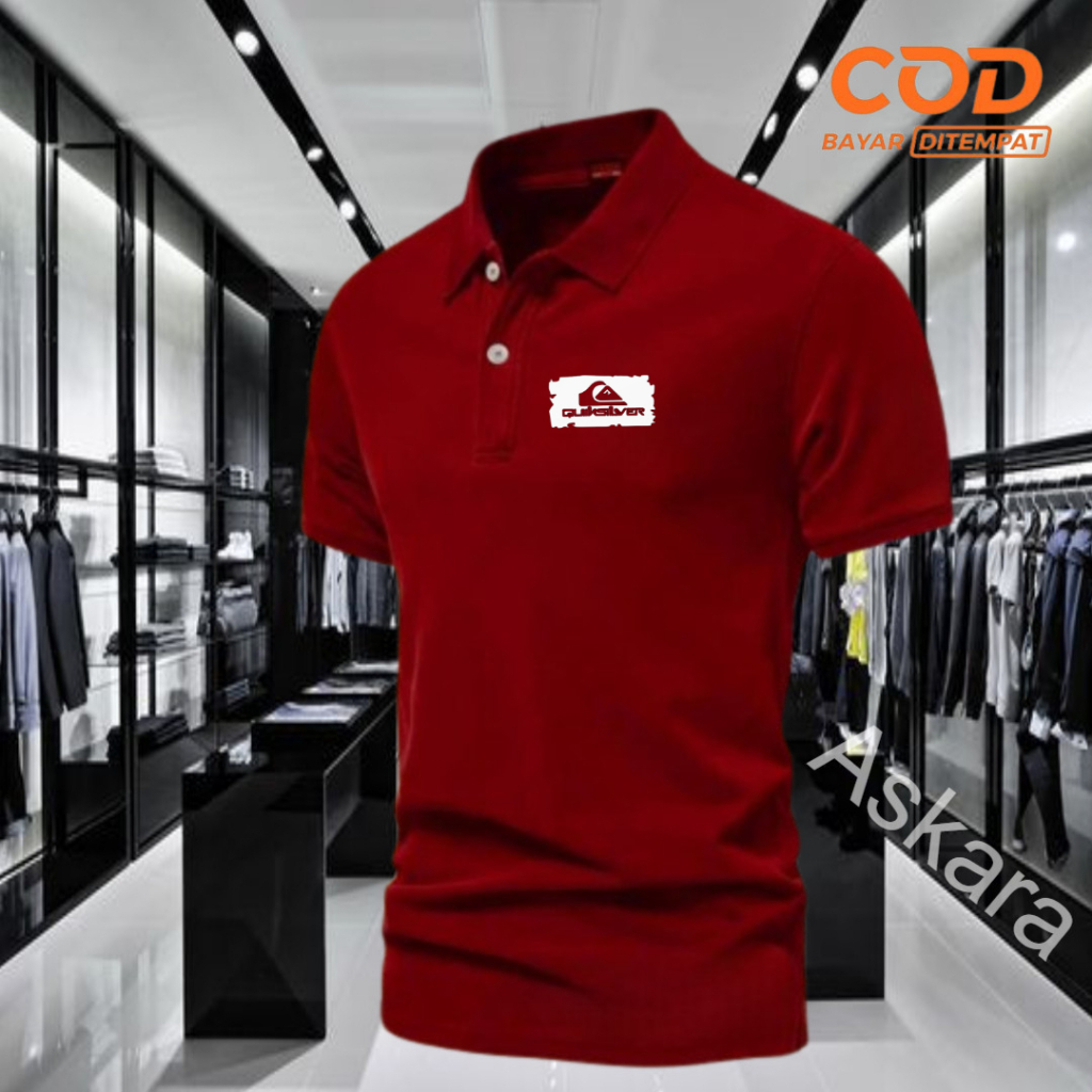 Baju Distro Style Polo Kerah qu1ks1lv3r logo Text putih Kaos Polo T Shirt Denim Premium Quality Atas