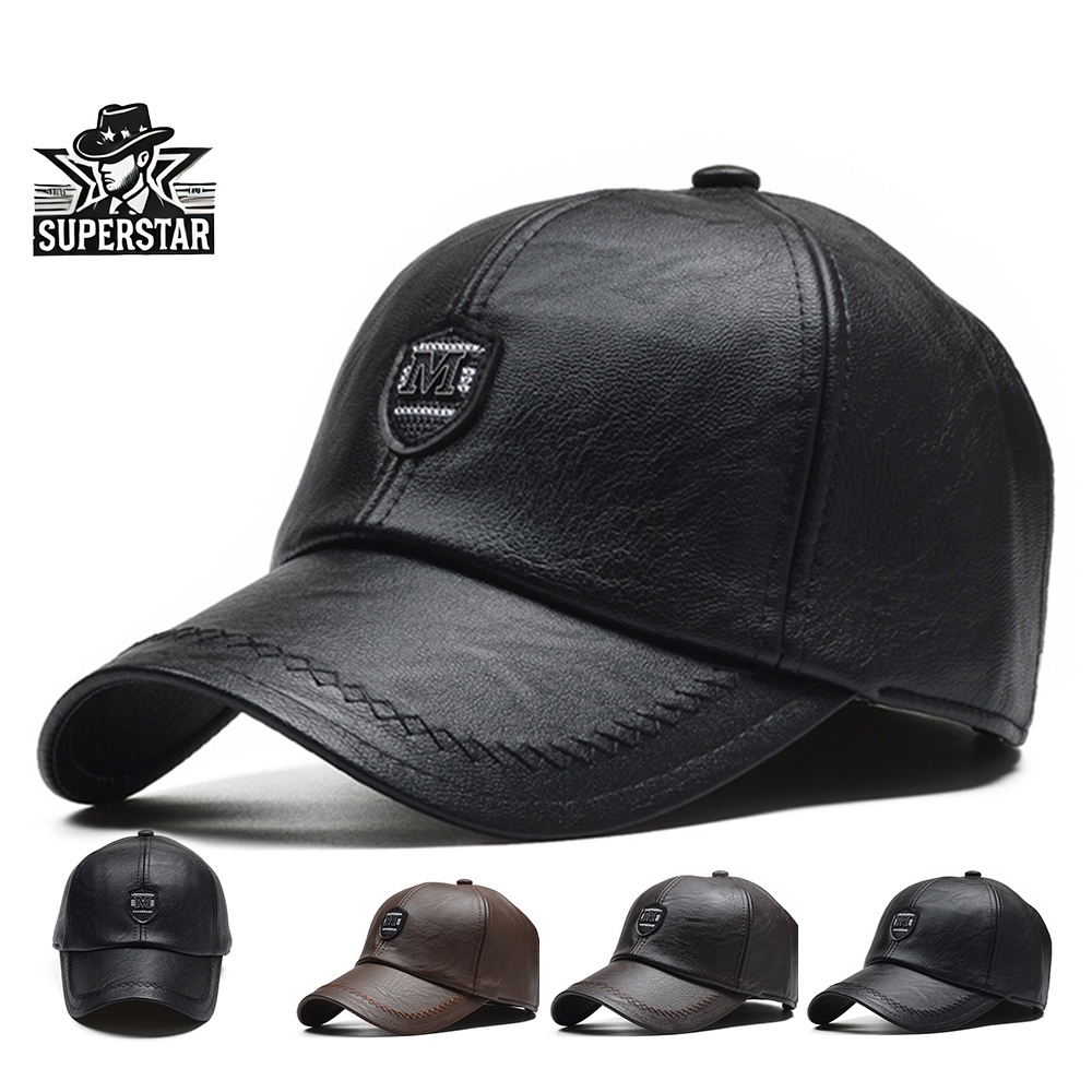 Topi Baseball Logo 'M' untuk Pria Wanita - Bahan Kulit PU Yang Berkualitas