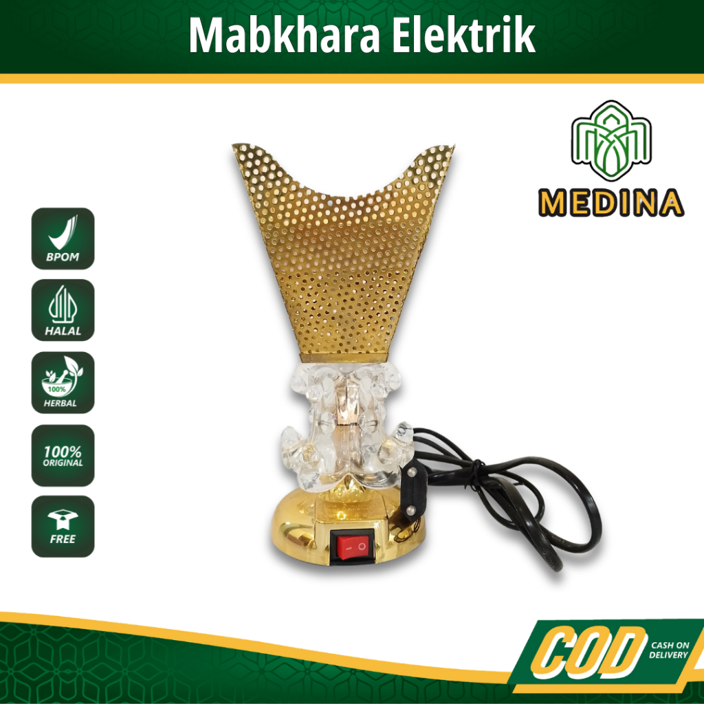 Mabkhara Elektrik Arab Set Tempat Bakar Dupa Mabkharah Listrik Bukhur Arab Logam Emas Antik