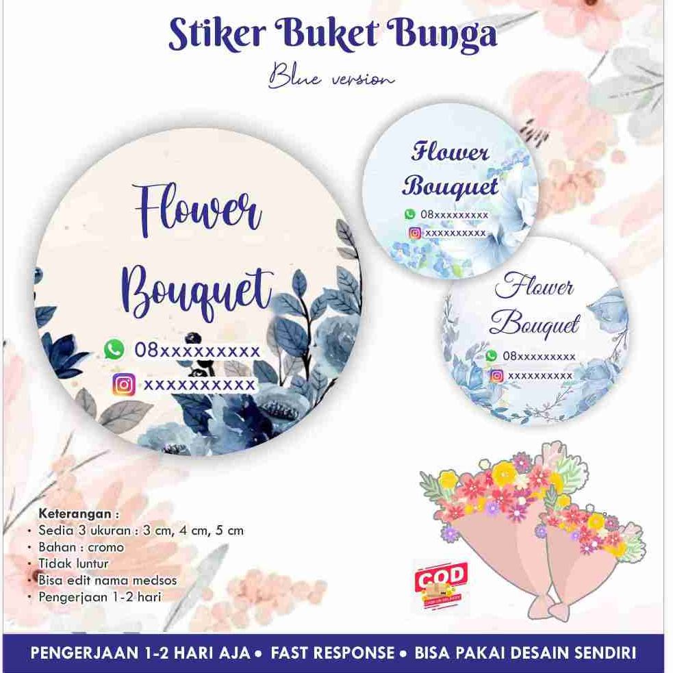 

[170 pcs] Stiker Bunga bulat BLUE version / Flower / Buket / Bouquet bulat cromo