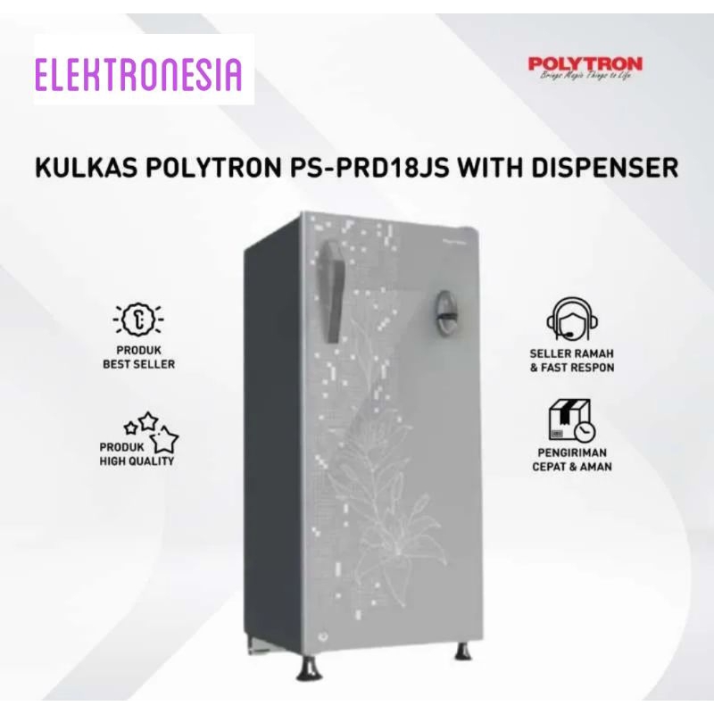 POLYTRON PRD 18JS Kulkas 1 Pintu Belleza Kapasitas180 Liter dengan Water Dispenser #2407