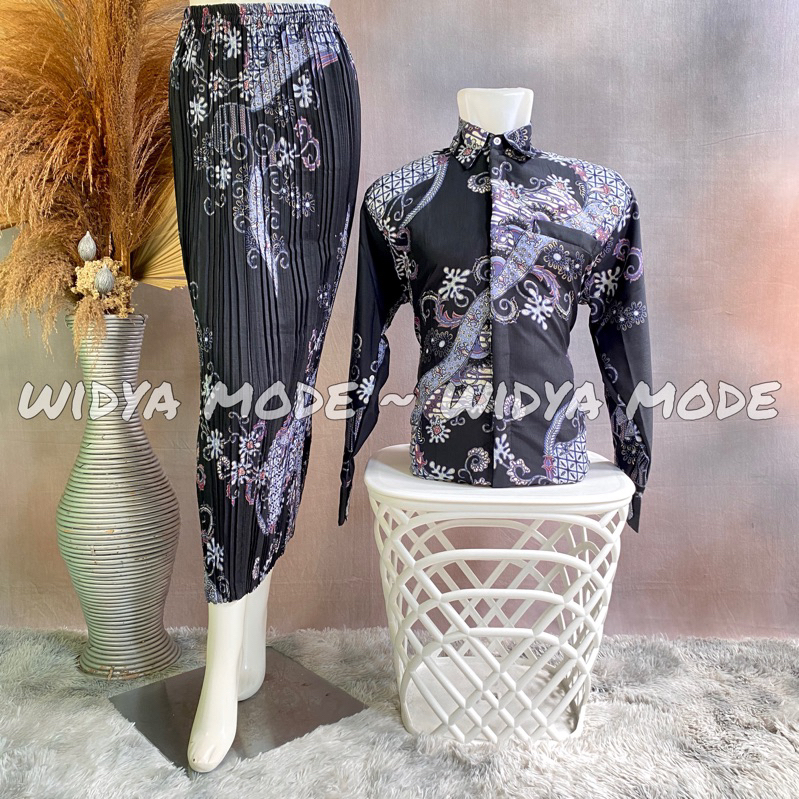 Widya Mode - Baju Batik Kemeja Lengan Panjang Batik Couple Set Rok Plisket Batik Lamaran Batik Coupl