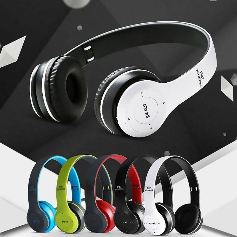 HEADSET HANDSFREE HEADPHONE HANDFREE EARPHONE BLUETOOTH P47 BANDO GAMING WIRELESS BASS MURAH ORIGINA