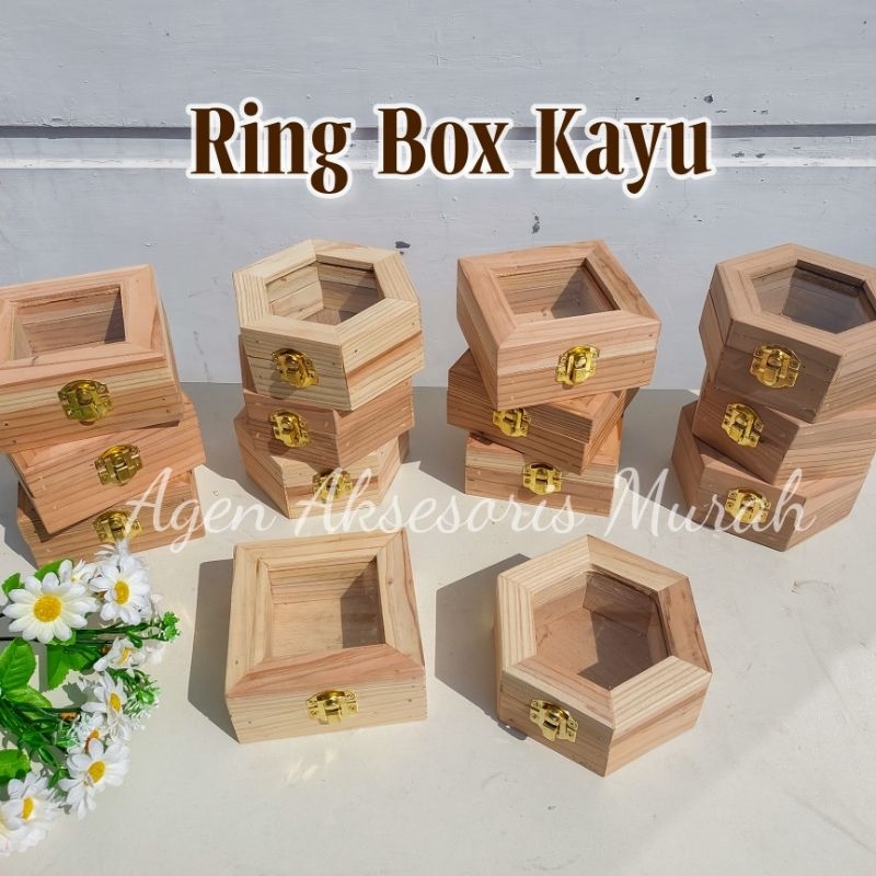 Ring Box Kayu Tutup Akrilik (Tanpa Hiasan)