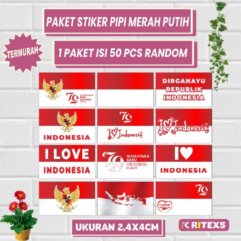 

STICKER PIPI STIKER BENDERA MERAH PUTIH AGUSTUSAN RANDOM TERMURAH 1 PAKET 50PCS