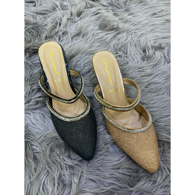 sendal pesta purple hak kaca tinggi 5 cm
