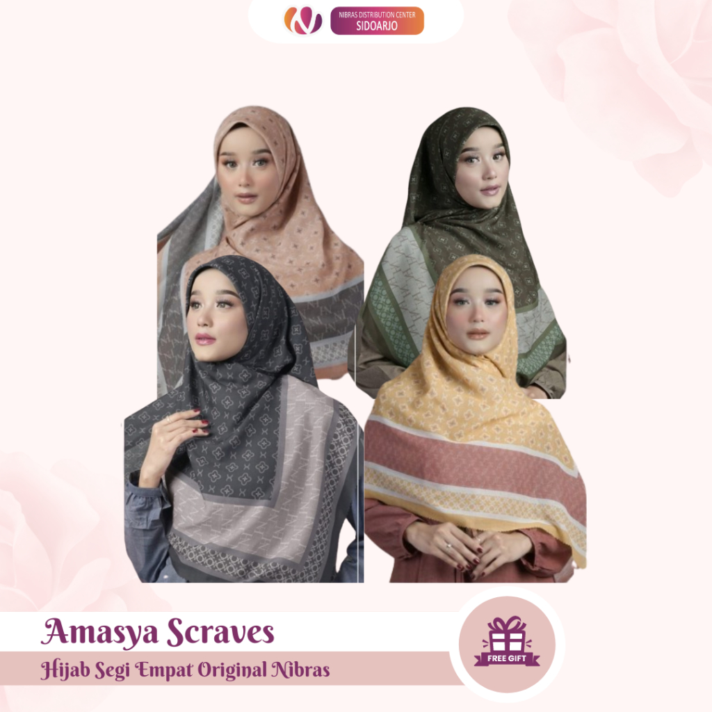 Kerudung Segi Empat Motif - Hijab Premium Scarves Laser Cut - Syari Hijab Nibras Kalamiya